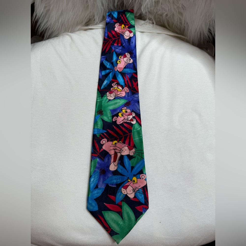 Vintage Men’s 100% silk neck tie Tie Rack with the Pink Panther print Italy